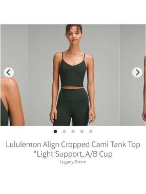Lululemon Align Cropped Cami Tank Top Legacy Green A/B Sz 8